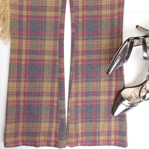 New Anthropologie The Essential Trouser Tan Pink Tartan Plaid  Flared Pa… - Picture 13 of 13